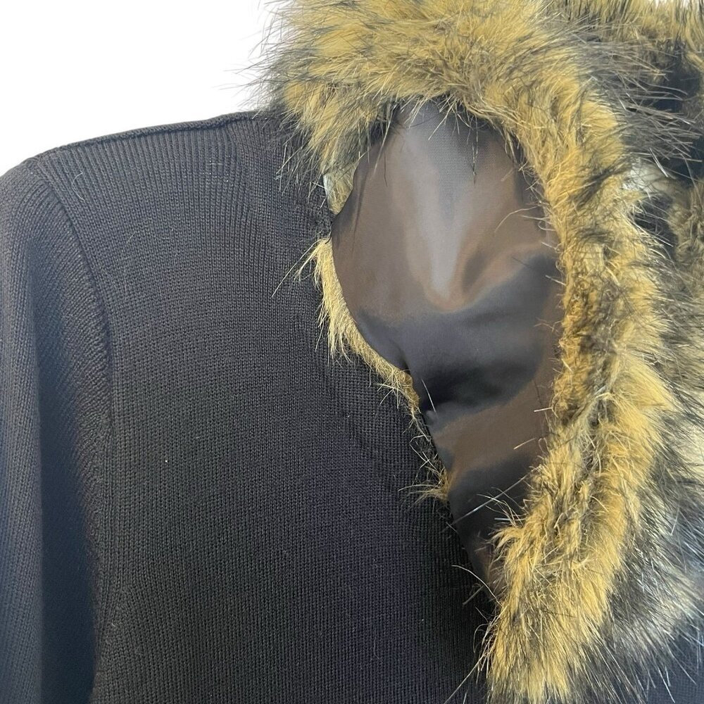 Vtg Penny Lane Style Duster Cardigan Sweater Faux Fur Trim Acrylic Wool L Boho - Picture 9 of 16